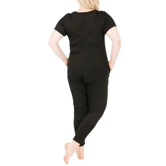 Smash + Tess Sunday Romper Short Sleeve V-Neck Ankle Midnight Black Small - Picture 10 of 11